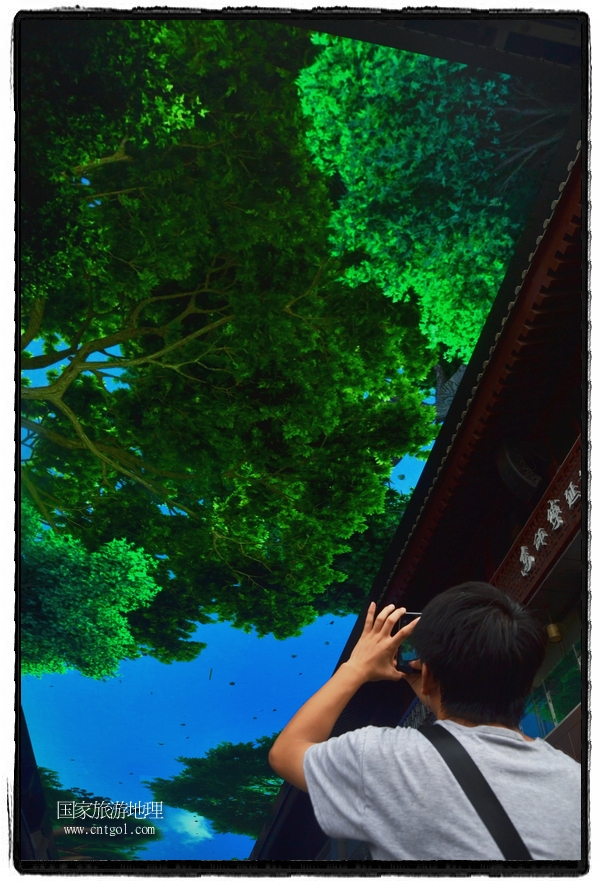 9月8日，在西安市大雁塔景區(qū)，“天幕”景觀吸引游客駐足觀看，并拿出手機(jī)拍攝。